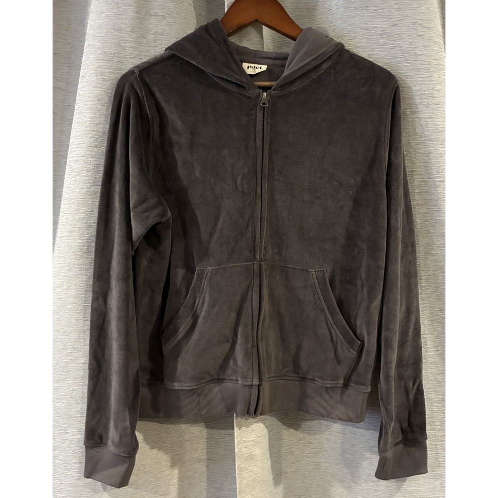 Pact Organic Pure Velour Zip Hoodie in Graphite Size Small Organic Cotton